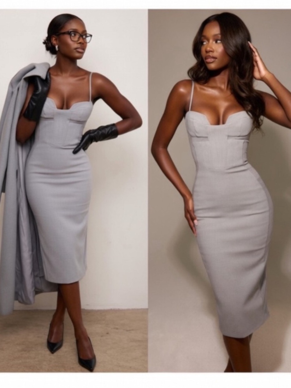 House of CB ‘Kiki’ Light Grey Mesh Panelled Midi Dress/ Small US4-6 (Reg) $259